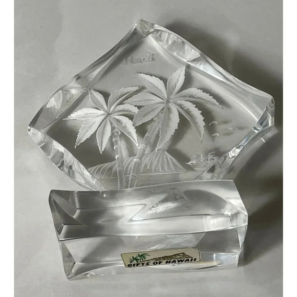 Palm Hawaiian Thick Crystal Clear Glass Heavy Decorative Cigarette Astray - Picture 1 of 11